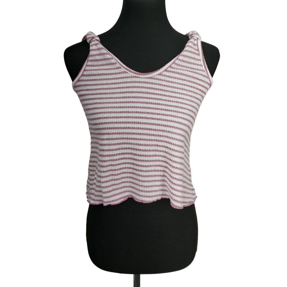 Style 5 Rose Pink Striped Size XL Knotted Shoulders Cropped Tank Top